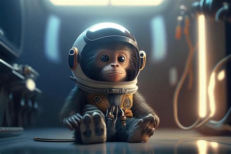 Premium AI Image | A monkey in a space suit sits in a space suit.