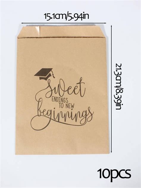 10pcsset Paper T Bag Modern Graduation Hat And Slogan Graphic T Wrapping Bag For