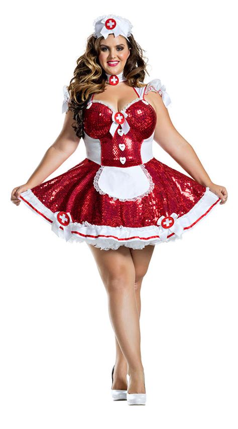 Plus Size Glam Nurse Costume Plus Size Red Sequin Nurse Costume