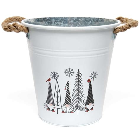 The Holiday Aisle Gnome And Trees Metal Bucket Wayfair