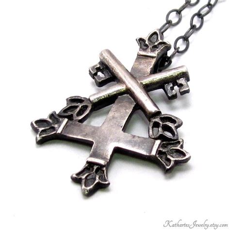 Items similar to St. Peter's Cross Necklace, Fine Silver Inverted Cross Pendant, Petrine Cross ...