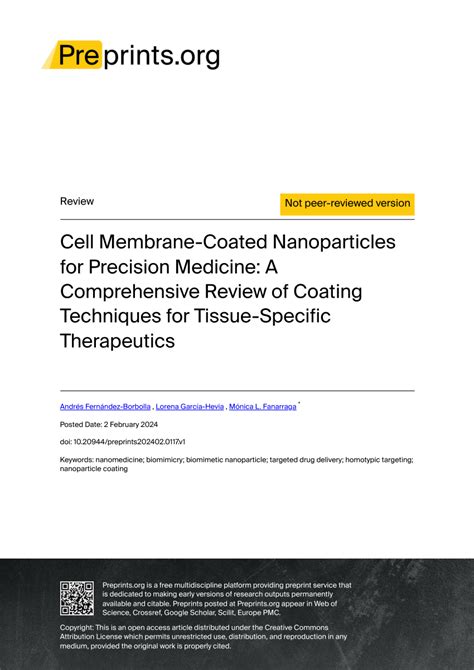 Pdf Cell Membrane Coated Nanoparticles For Precision Medicine A