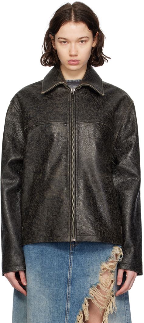 Guess Usa Black Crackle Leather Jacket Ssense