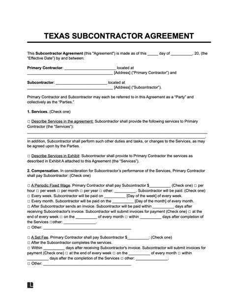 Free Texas Subcontractor Agreement Pdf Word Legal Templates