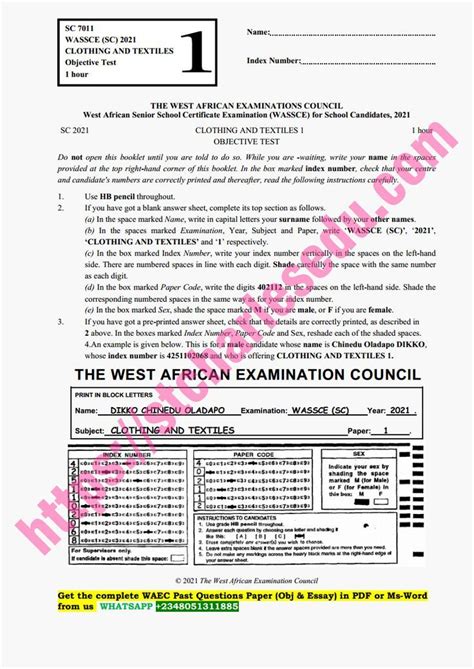 Clothing And Textiles Wassce Past Questions Past Questions Clothing