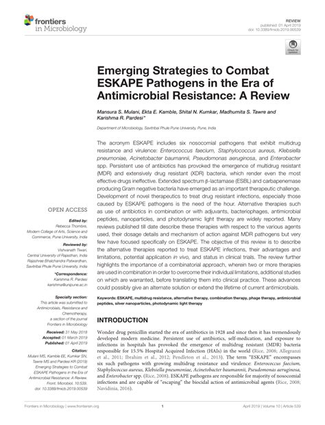 PDF Emerging Strategies To Combat ESKAPE Pathogens In The Era Of