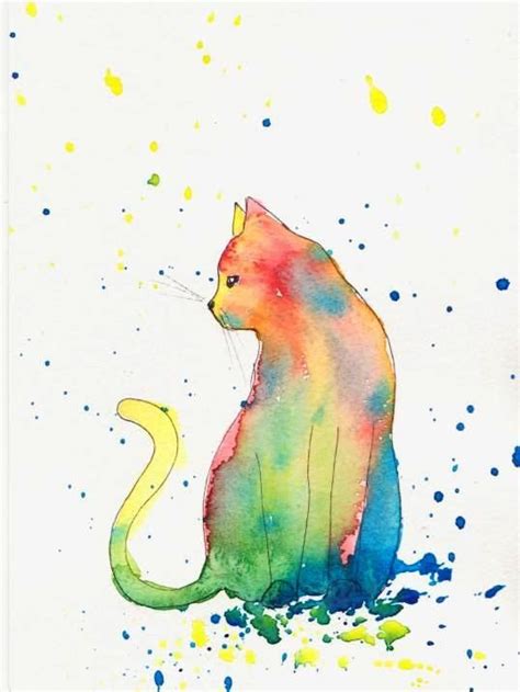 Bright Colourful Cat Print From Watercolour Painting Watercolor Art