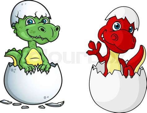 Cute Little Baby Cartoon Dinosaurs Characters One Red And One Green