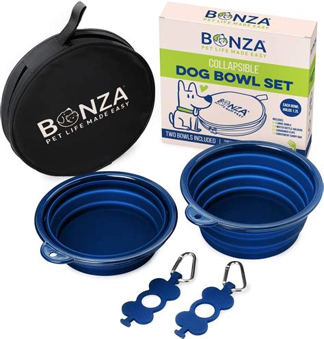 Bonza Large Collapsible Dog Bowls Twin Pack 5 Cup 18cm Diameter