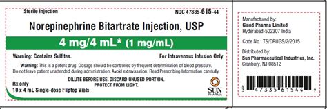 NOREPINEPHRINE BITARTRATE Injection Solution Concentrate