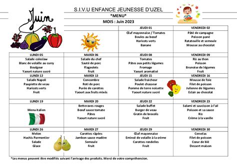 Actualités Menu de la cantine du mois de juin Actualité illiwap de