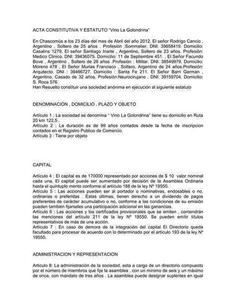 Acta Constitutiva Y Estatuto Pdf