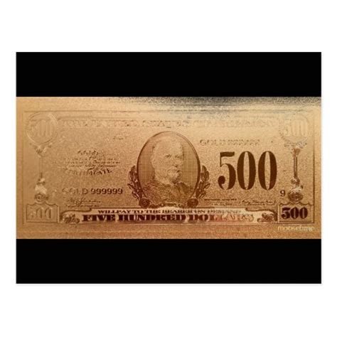 Gold 500 Dollar Bill Front Postcard | Zazzle