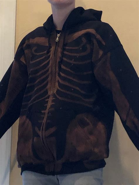 Skeleton Zip Up Hoodie Unisex Handmade Bleached Double Sided Etsy