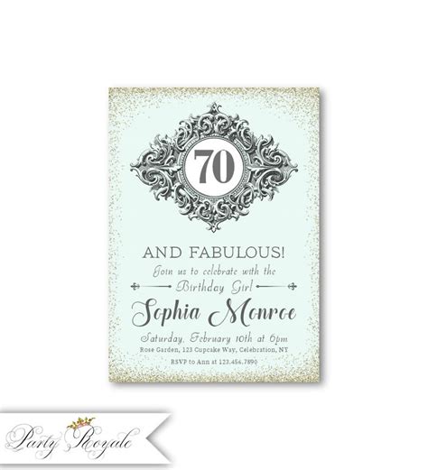 Elegant 70th Birthday Invitations For Women 70 And Fabulous Etsy