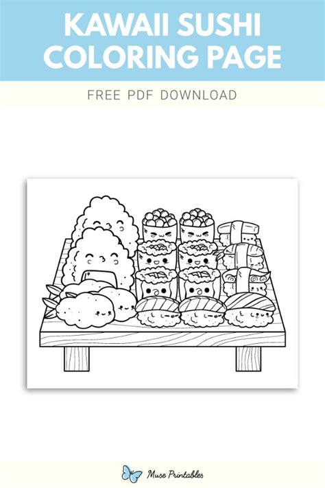 The Kawaii Sushi Coloring Page Is Shown In Black And White With An Image Of