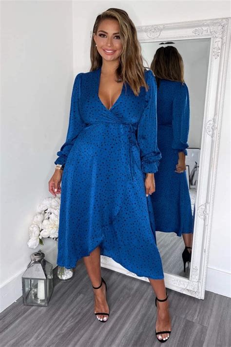 Ax Paris Rita Blue And Black Printed Wrap Midi Dress New In From Ruby