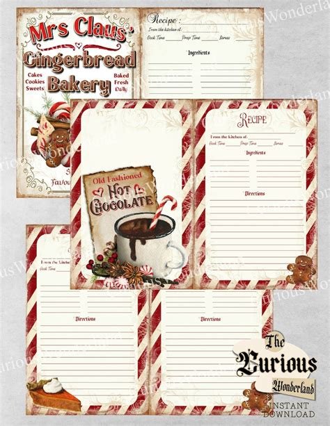 Mrs Claus Christmas Recipe Book Junk Journal Printable Cook Etsy