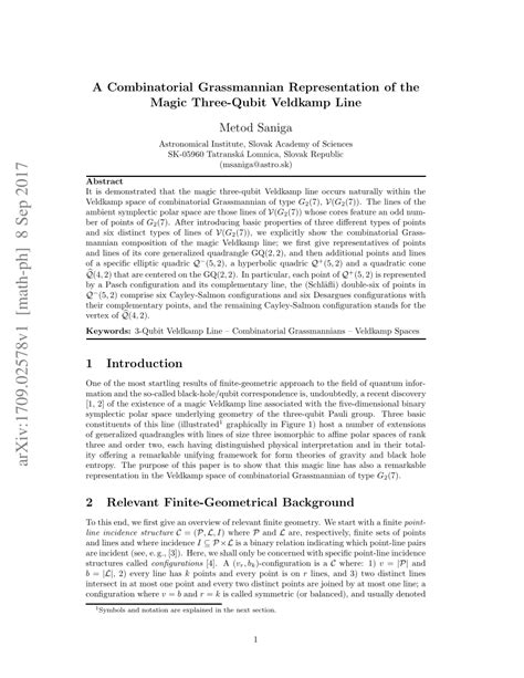 PDF A Combinatorial Grassmannian Representation Of The Magic Three