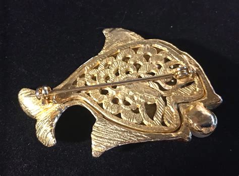 Vintage Enamel Fish Pin With Rhinestone And Faux Pearl Accent Etsy Uk