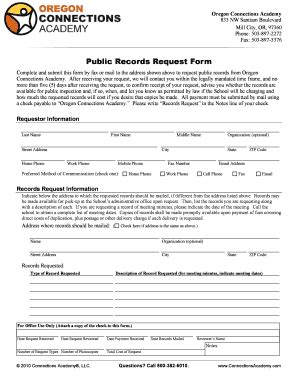 Fillable Online Orca Public Records Request Form Connections Academy