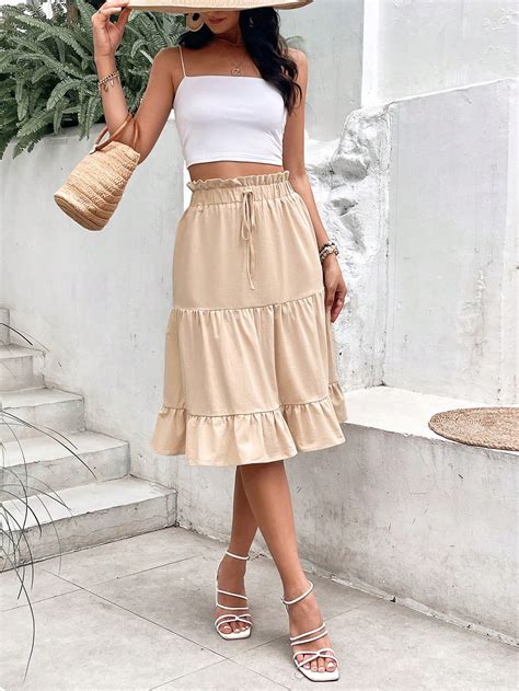 Shein Vcay Paperbag Waist Ruffle Hem Knot Front Skirt Shein Usa