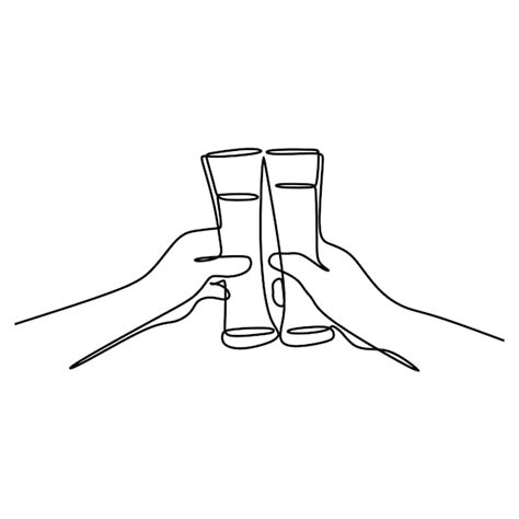 Dibujo Continuo De Dos Manos Brindando Con Vasos De Cerveza Ligera En