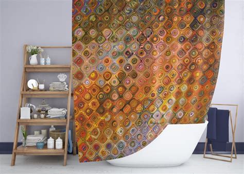 Abstract Art Shower Curtain Burnt Orange Tile Pattern In Etsy