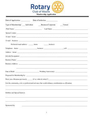 Fillable Online Moore Rotary New Member Application Pdf Net Fax