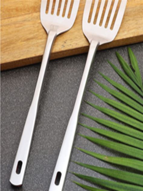 Buy ZEVORA Set Of 2 Silver Colored Solid Stainless Steel Spatulas