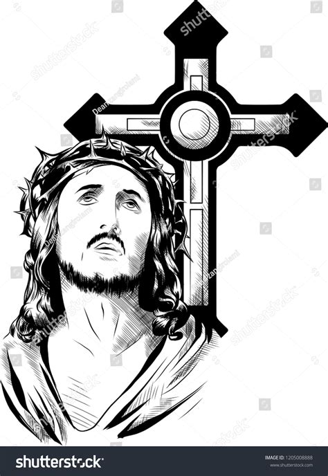 Illustration Jesus Christ Face Art Vector Vector De Stock Libre De