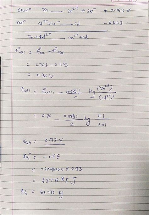 Un Calculate The Cell Emf And A G The Cell Reaction C Zn S Zn