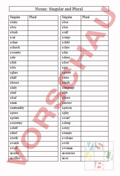 Arbeitsblatt Irregular Plural Of Nouns Englisch Grammatik