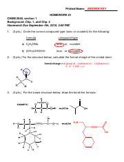 HW 1 Answer Key Pdf Printed Name ANSWER KEY HOMEWORK 1 CHEM 2060