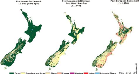 Land Cover In New Zealand From Pre Human Maori Settlement C