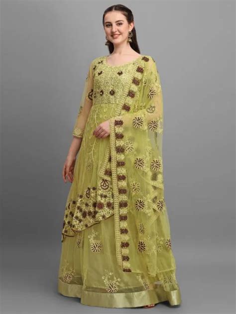 Buy Vaani Creation Women Light Green Embroidered Net Anarkali Gown