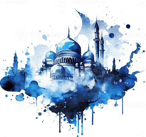 Watercolor Beautiful Painted Islamic Mosque Png