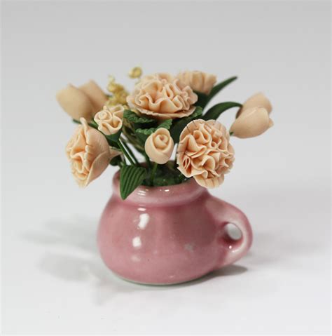 Pink Vase Filled With Peach Flowers Dollhouses And More