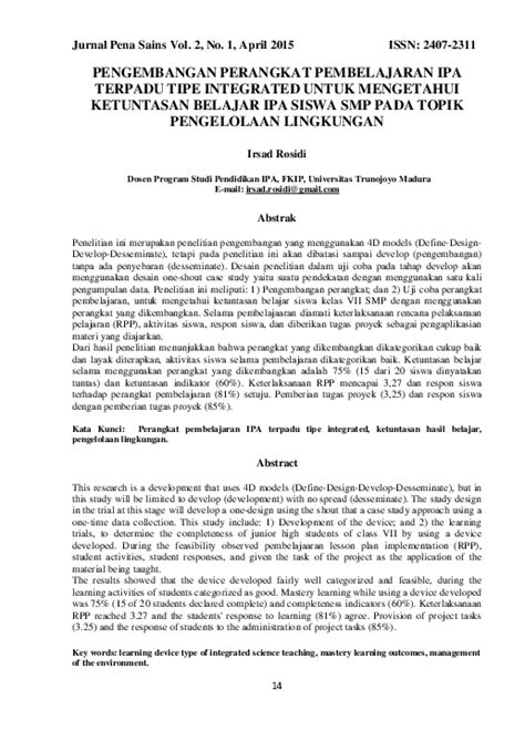 Pdf Pengembangan Perangkat Pembelajaran Ipa Terpadu Tipe Integrated Untuk Mengetahui