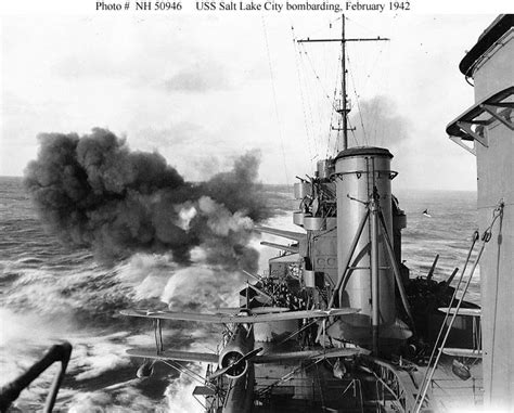 The USS Salt Lake City (CA-25) bombarding Wotje Atoll in February of 1942 [740 × 595 Pixels ...