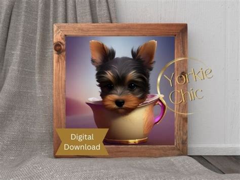 Teacup Yorkie Puppy In A Teacup Wall Art Home Decor Digital Download