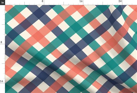 Diagonal Checkerboard Coastal Chic Fabric Spoonflower