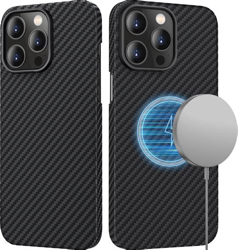 memumi Magnetische Carbon Hülle für iPhone 15 Pro Max 100 Aramidfaser