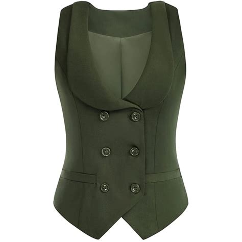 Chaleco Verde Militar Con Cuello De Solapa Para Mujer Para Exteriores