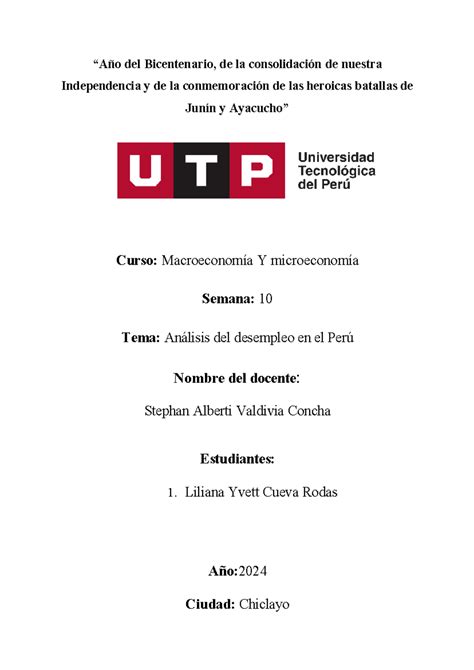 Ac S Semana Tema Tarea An Lisis Del Desempleo En Per