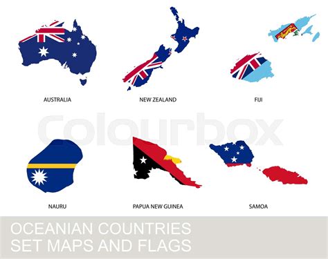 Oceania countries set, maps and flags | Stock vector | Colourbox