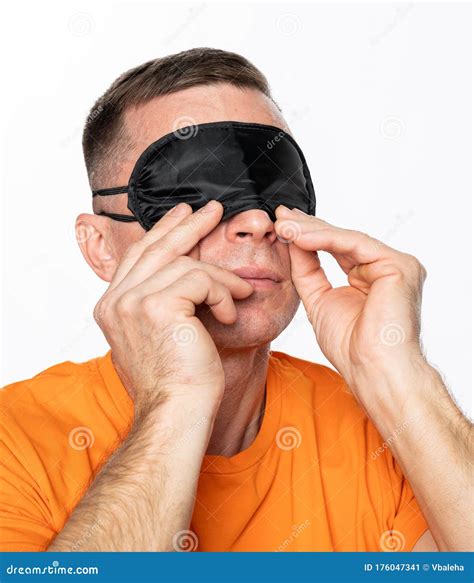 Young Man In Black Sleeping Mask Stock Image Image Of Look Tired