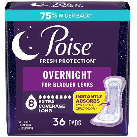 Poise Extra-Coverage Incontinence & Postpartum Pads - 8 Drop Overnight