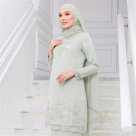 Hijabistahub Baju Kurung Natalya Green Tea Free Veil Women S Fashion