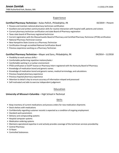 Certified Pharmacy Technician Resume Samples Velvet Jobs